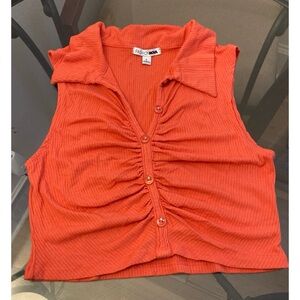 🔴 4/$12 Women’s Fashion Nova Vibrant Orange Cropped Ruched Blouse Size Large